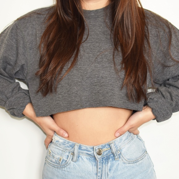 Cropped Heather Grey Sweater - Picture 1 of 3